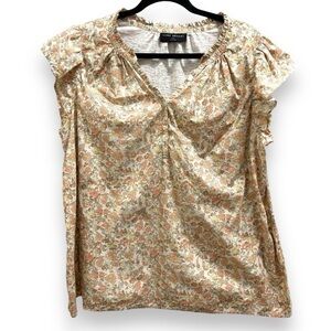 Lane Bryant Beige Coral Neutral Paisley Floral Ruffle Flutter Sleeve Top - 14/16